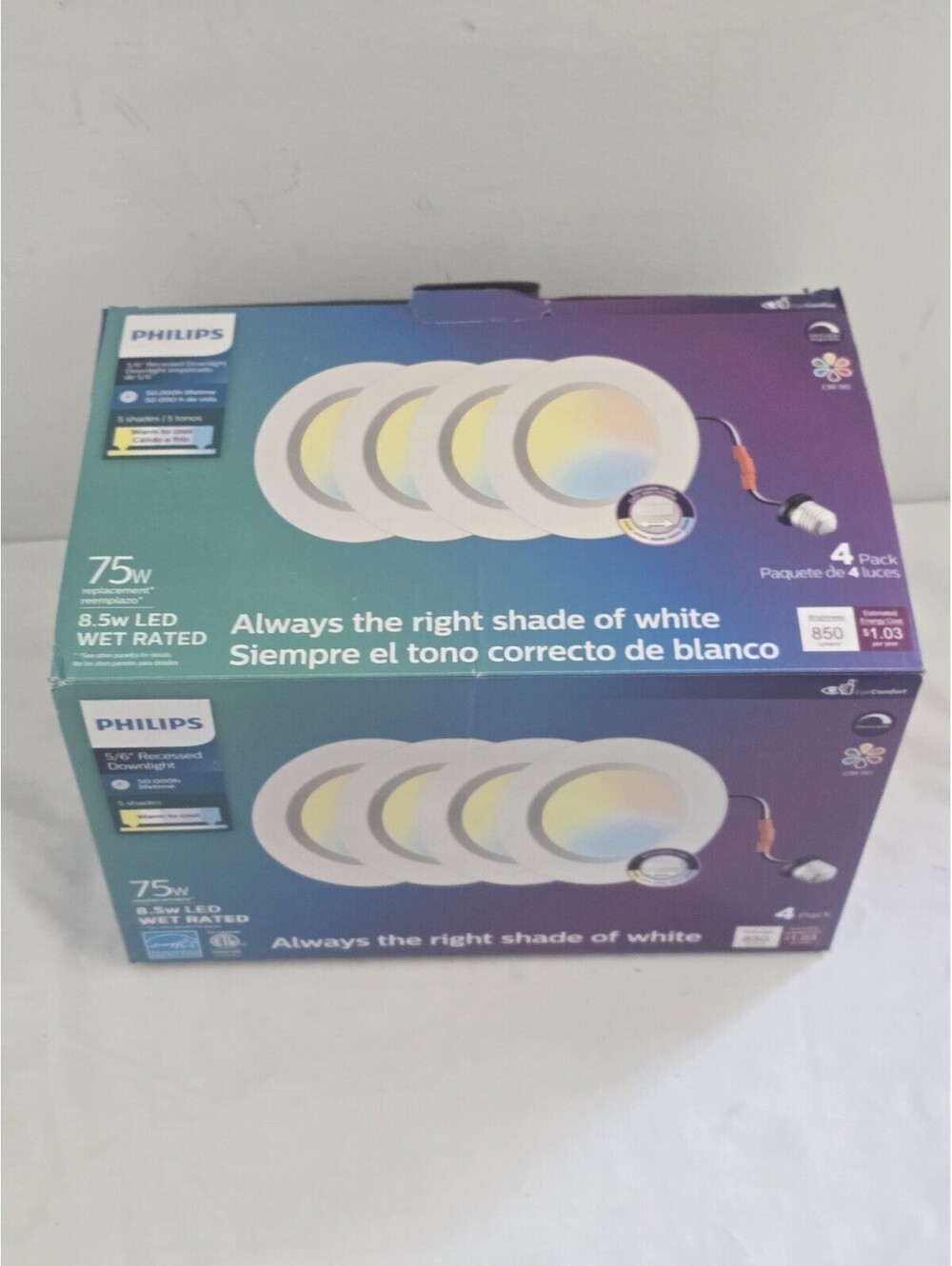 Philips 5/6 LED Recessed Downlight 4 Pack 75W Eq Dimmable Wet Rated CRI90